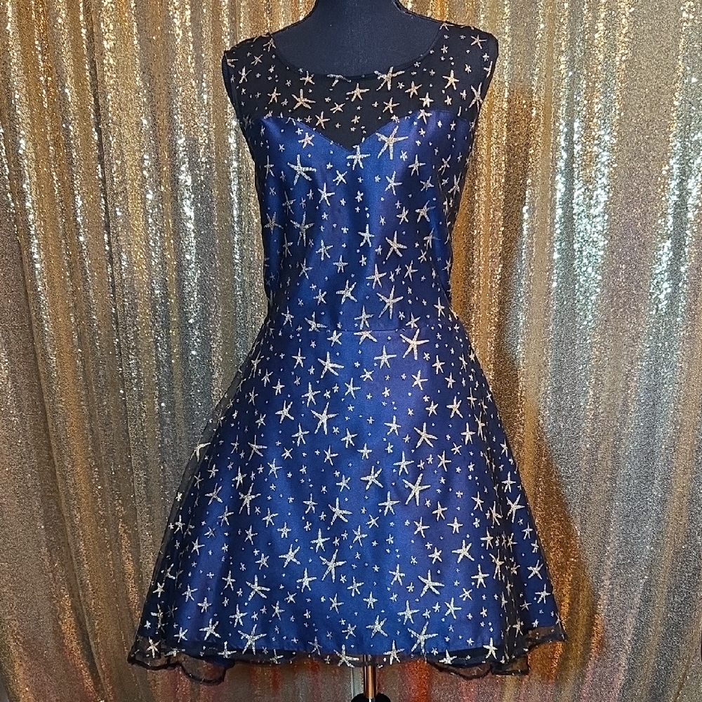 Starry Night Hi Low Navy With Gold Stars Dress